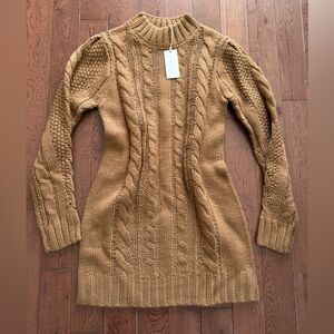 Z Supply camel brown tan cableknit sweater dress bodycon mini dress longsleeve